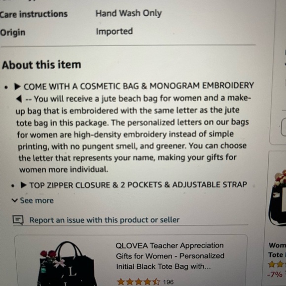 Tote made of Jute (initial F) with Cosmetic Bag NEW - Picture 2 of 2